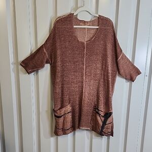 Grizas Women's Brown Knit Linen Tunic Artistic Pockets Size Medium Art to wear